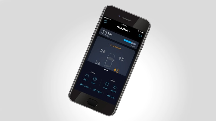 Closeup of smartphone displaying AcuraLink app.